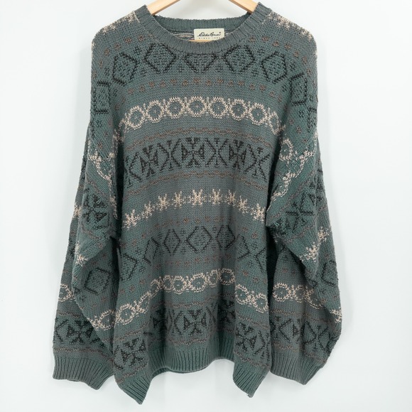 Eddie Bauer Other - Vintage Eddie Bauer Knit Sweater Mens Large 90s Oversized Fair Isle Grandpa Gray